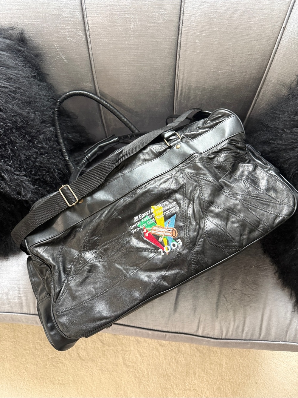 Black Leather Travel Duffle Bag